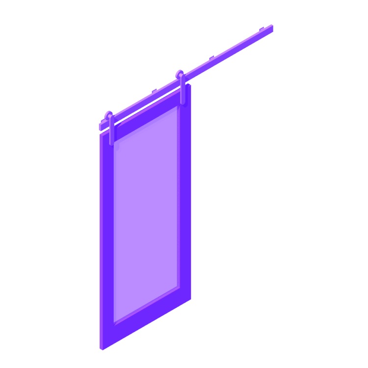 Perspective view of a 3D model of a Single Glass (1 Panel) Surface Mounted Door