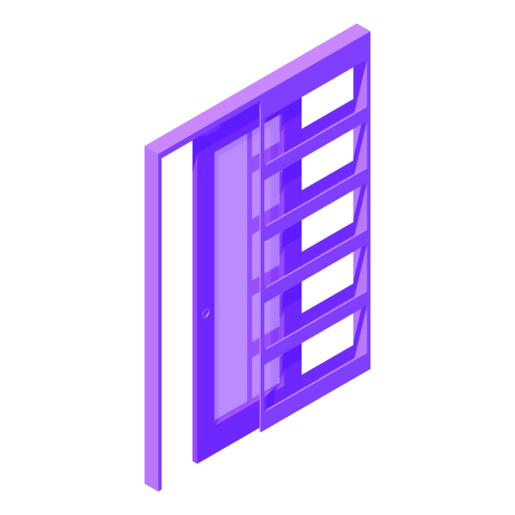 Perspective view of a 3D model of a Glass 1 Panel Pocket Door