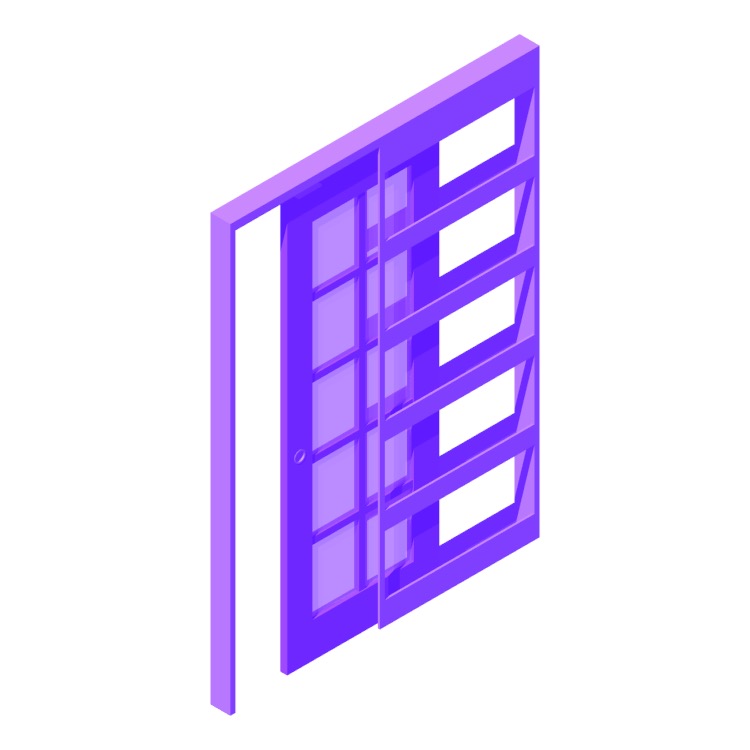 3D model of a Glass 10 Panel Grid Pocket Door viewed in perspective