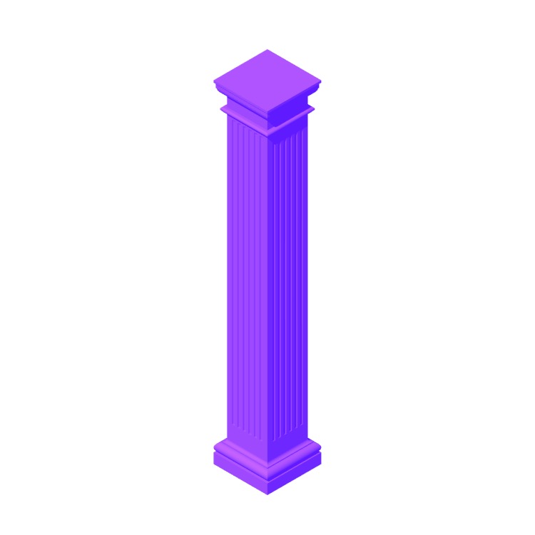 Perspective view of a 3D model of Square Fluted Tuscan Columns (Large)