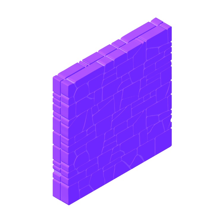 Perspective view of a 3D model of Coursed Rubble Stone Masonry