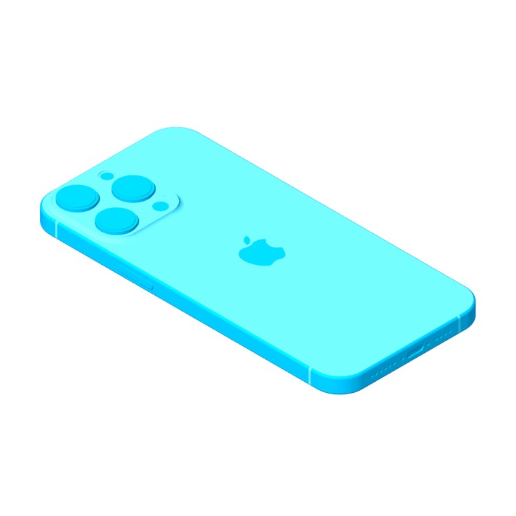 Perspective view of a 3D model of the Apple iPhone 15 Pro Max (17th Gen)