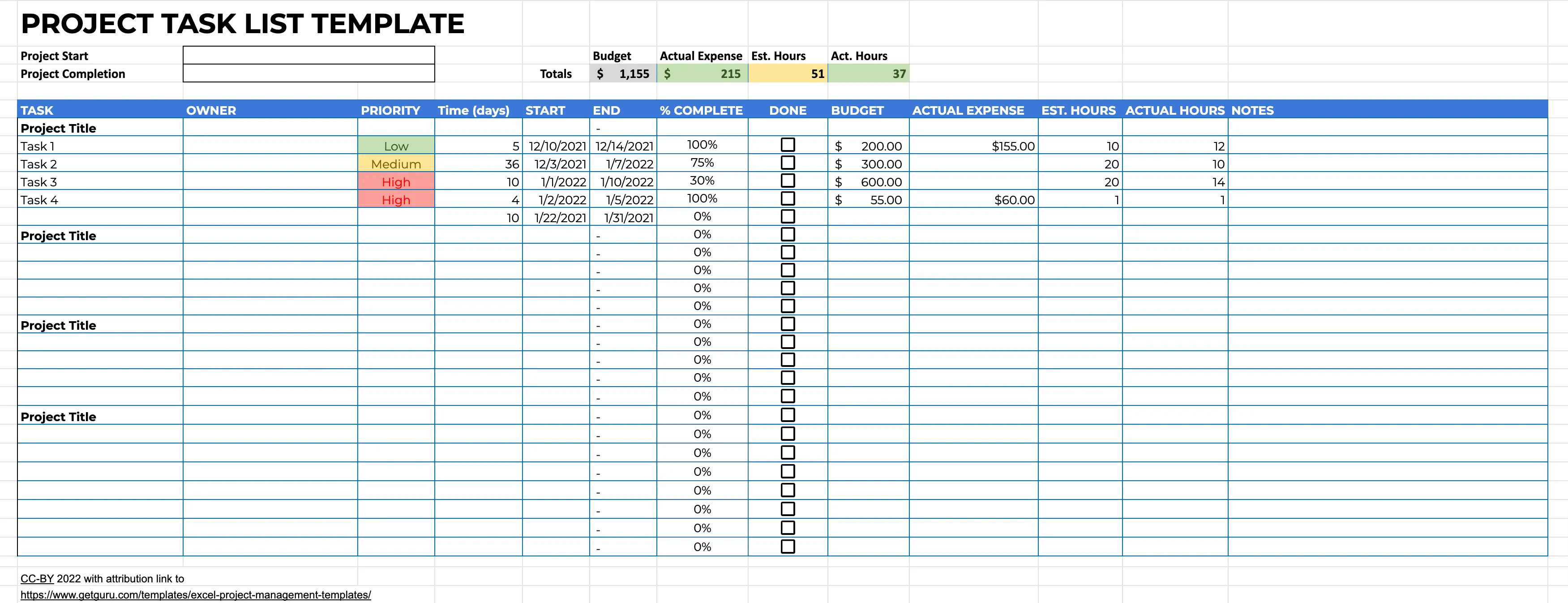 Free Excel Project Tracking Templates