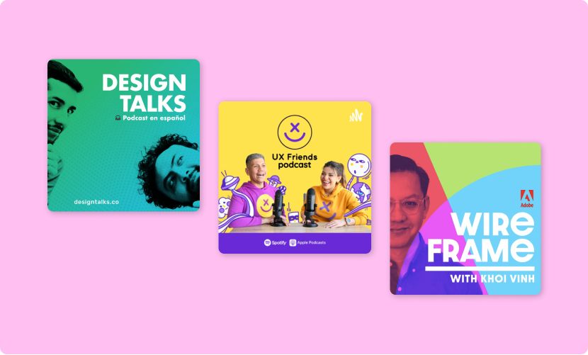 Podcast cover art for Design talks, UX friends podcast, Wire frame