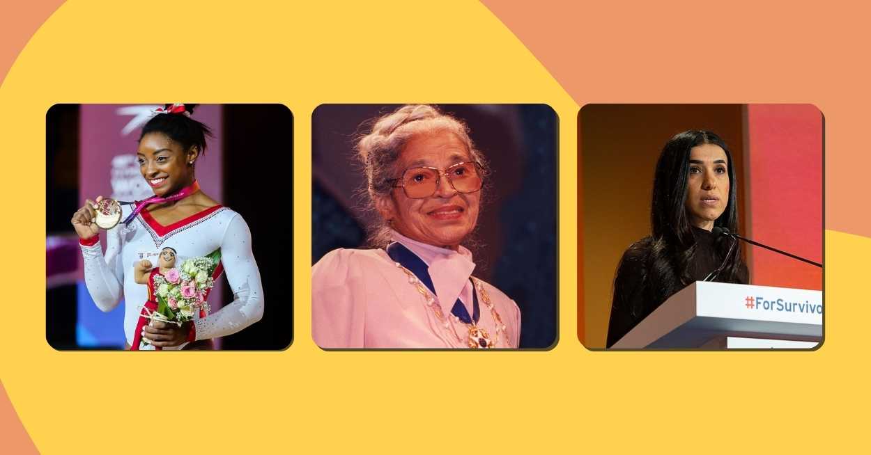 3 Pictures Of Female Activists Who Changed The World For the Better: Simone Biles, Rosa Parks & Nadie Murad