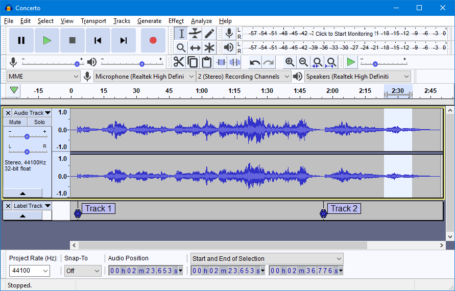 Audacity free audio recording software