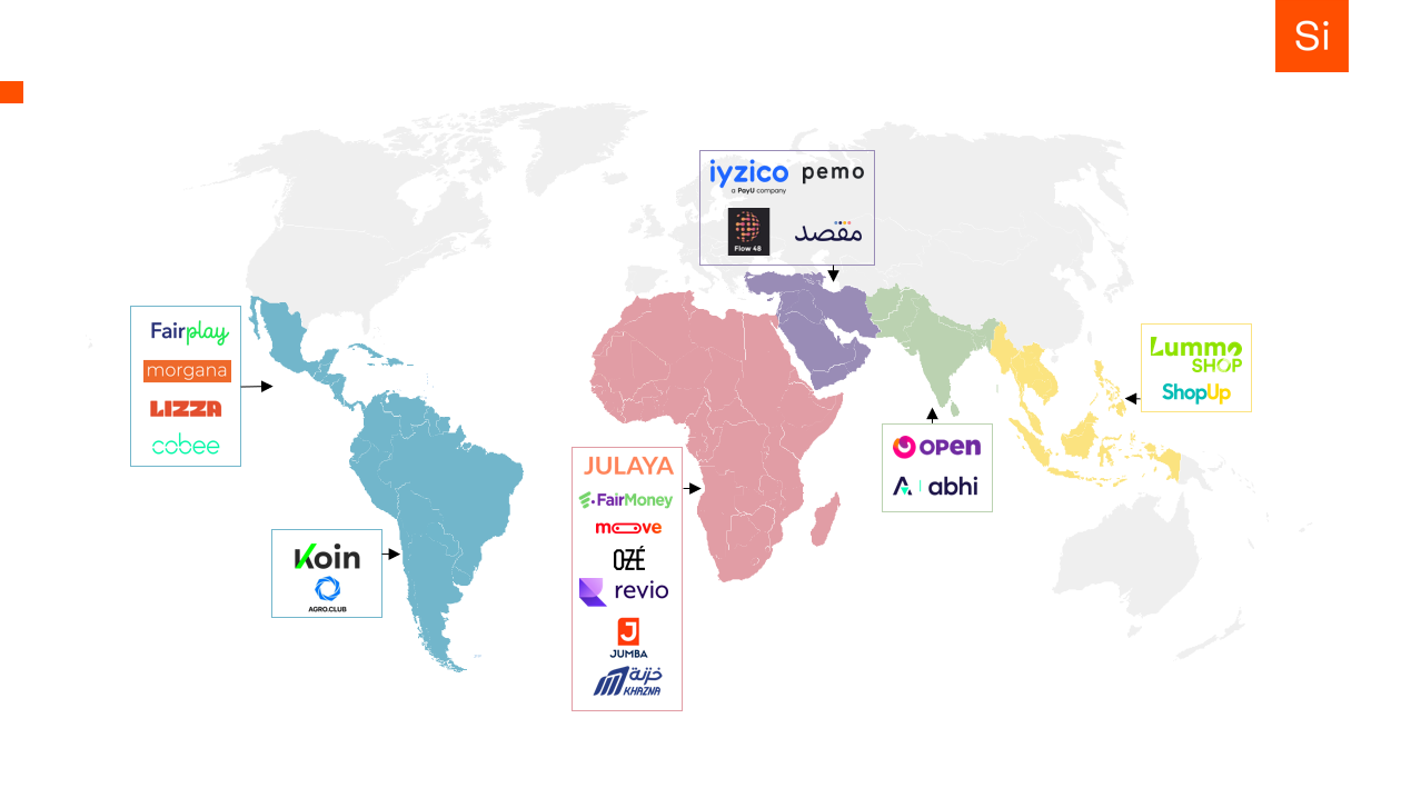 Map showing Speedinvest's investments in emerging markets.