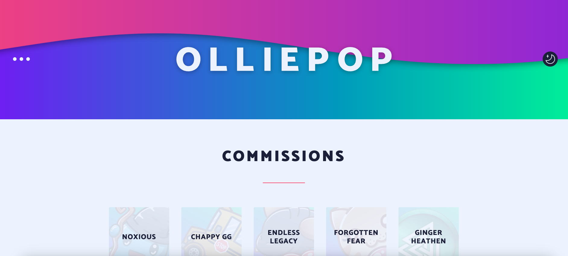 A screenshot of the Olliepop Art website in day mode.