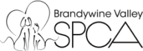 The Brandywine Valley SPCA logo has a simple drawing of a dog and a cat sitting together in front of a heart next to their name.