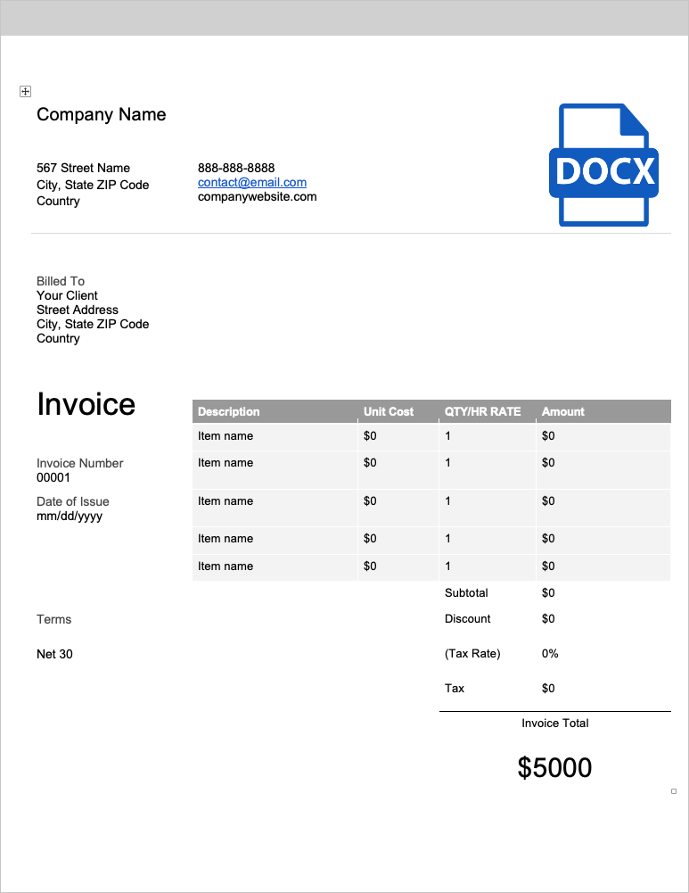 Word Invoice Template