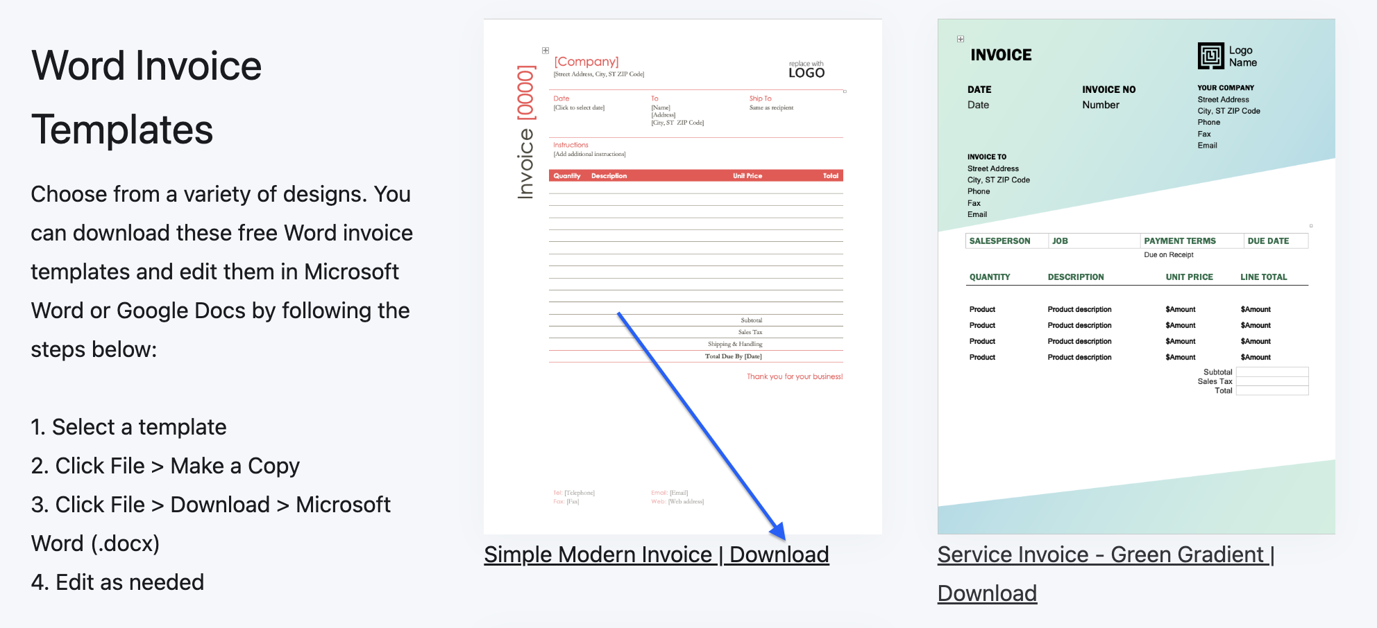 Download invoice template in Word