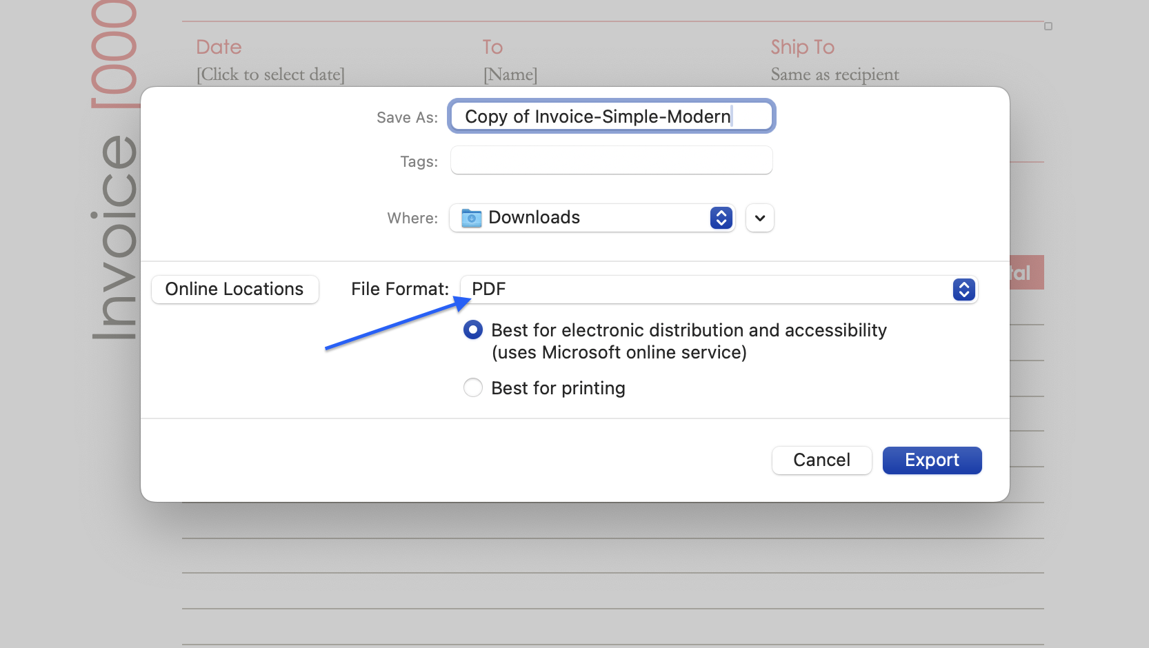 Save invoice template in word as PDF