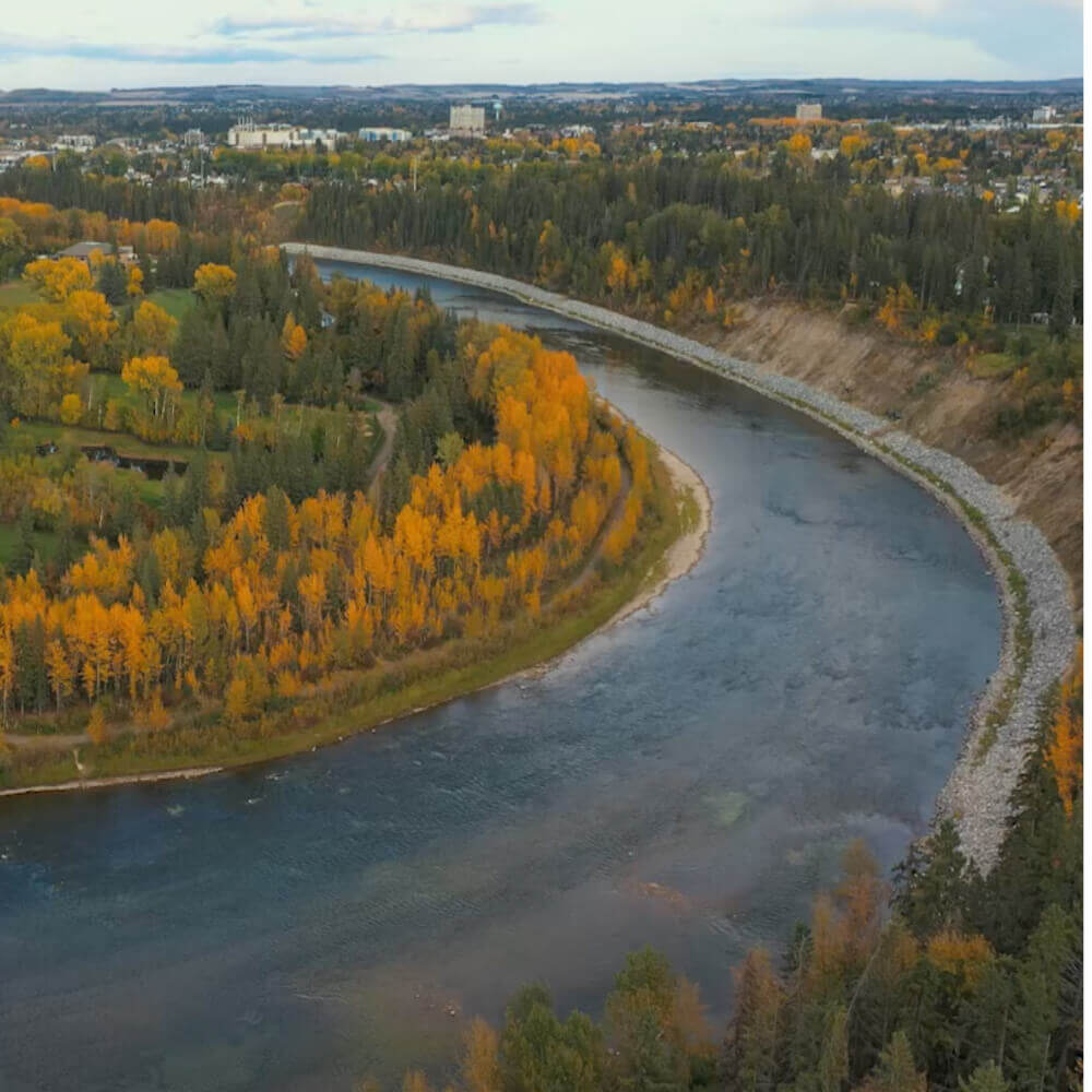 A beautiful fall aerial shot of Red Deer's river valley.