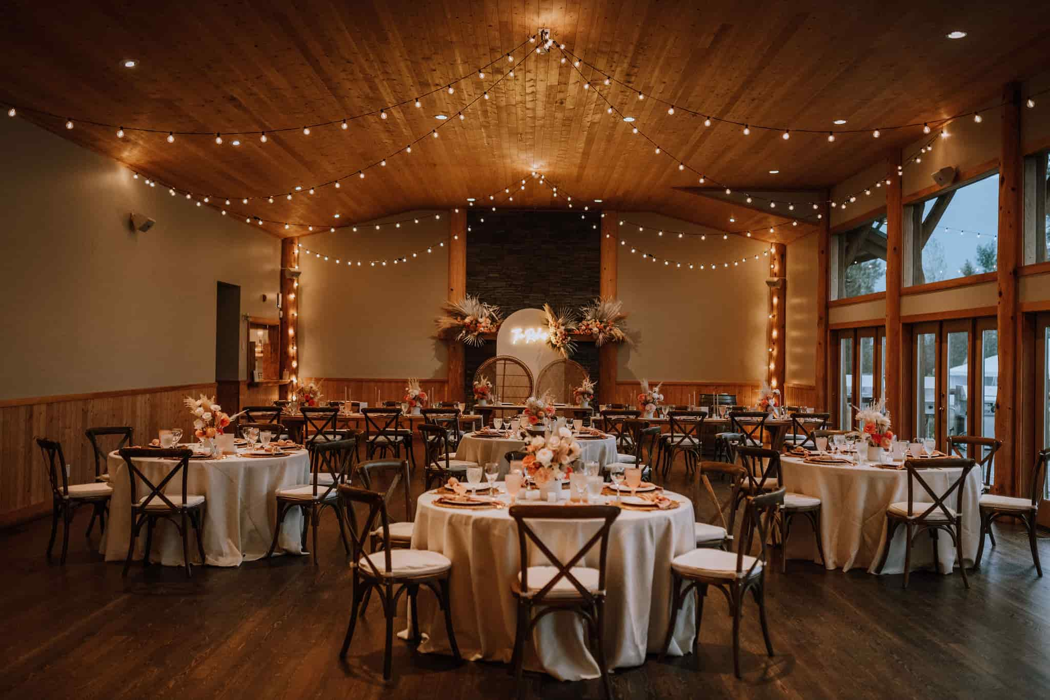 Wedding setup in Fraser River Lodge's events hall