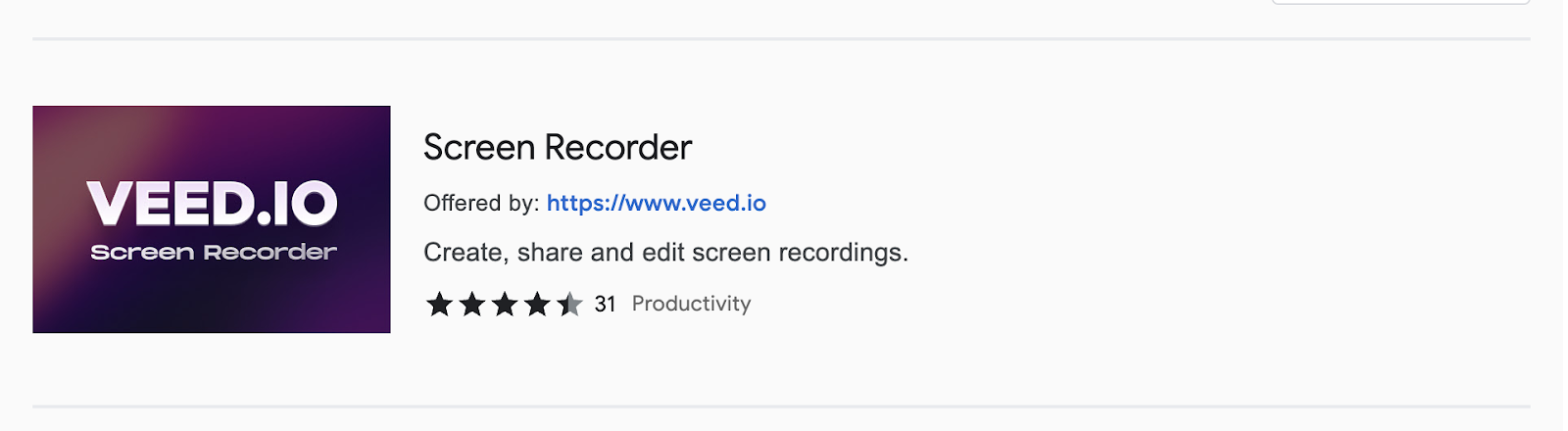 Install the free VEED screen recorder browser extension