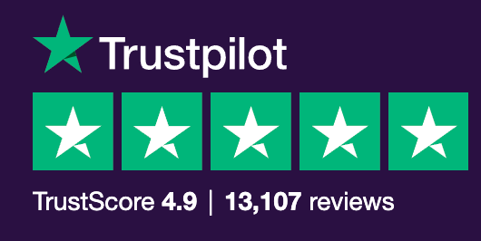 Trustpilot widget, showing Bookshop.org has 4.9 stars out of 5, and 13,000+ reviews