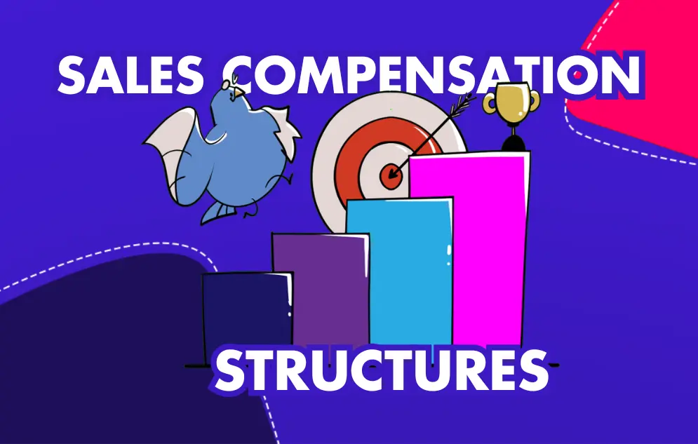 A cartoon bird is flying over a sales compensation chart.