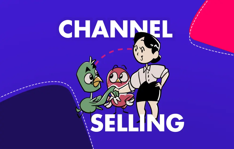 A cartoon of a woman and a bird with the words channel selling.