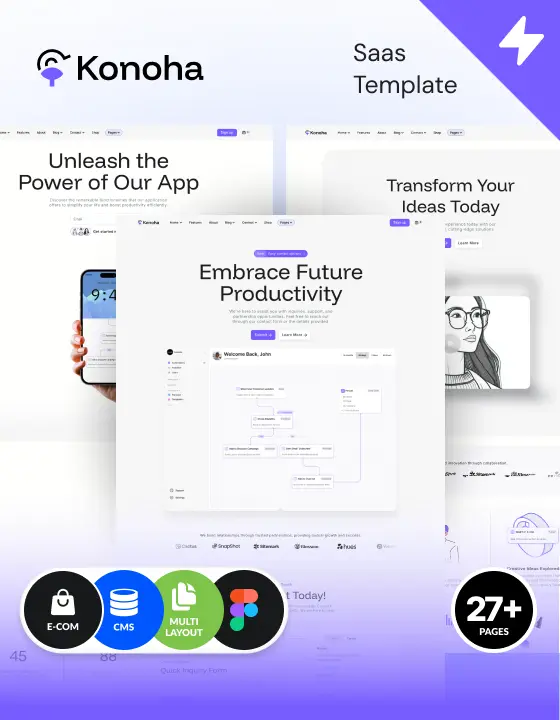 Konoha is a Webflow multilayout template designed for SaaS and Tech agencies