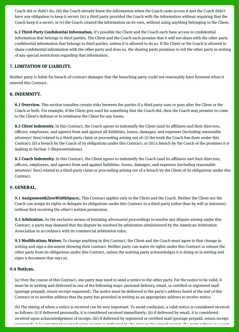 Coaching Agreement Template