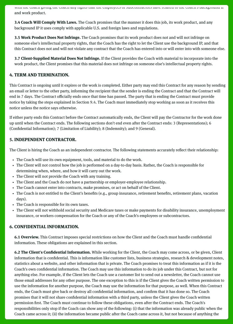 Coaching Agreement Template