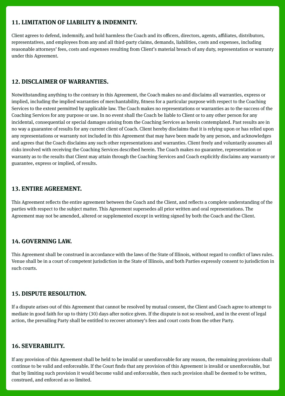 Executive Coaching Agreement Template