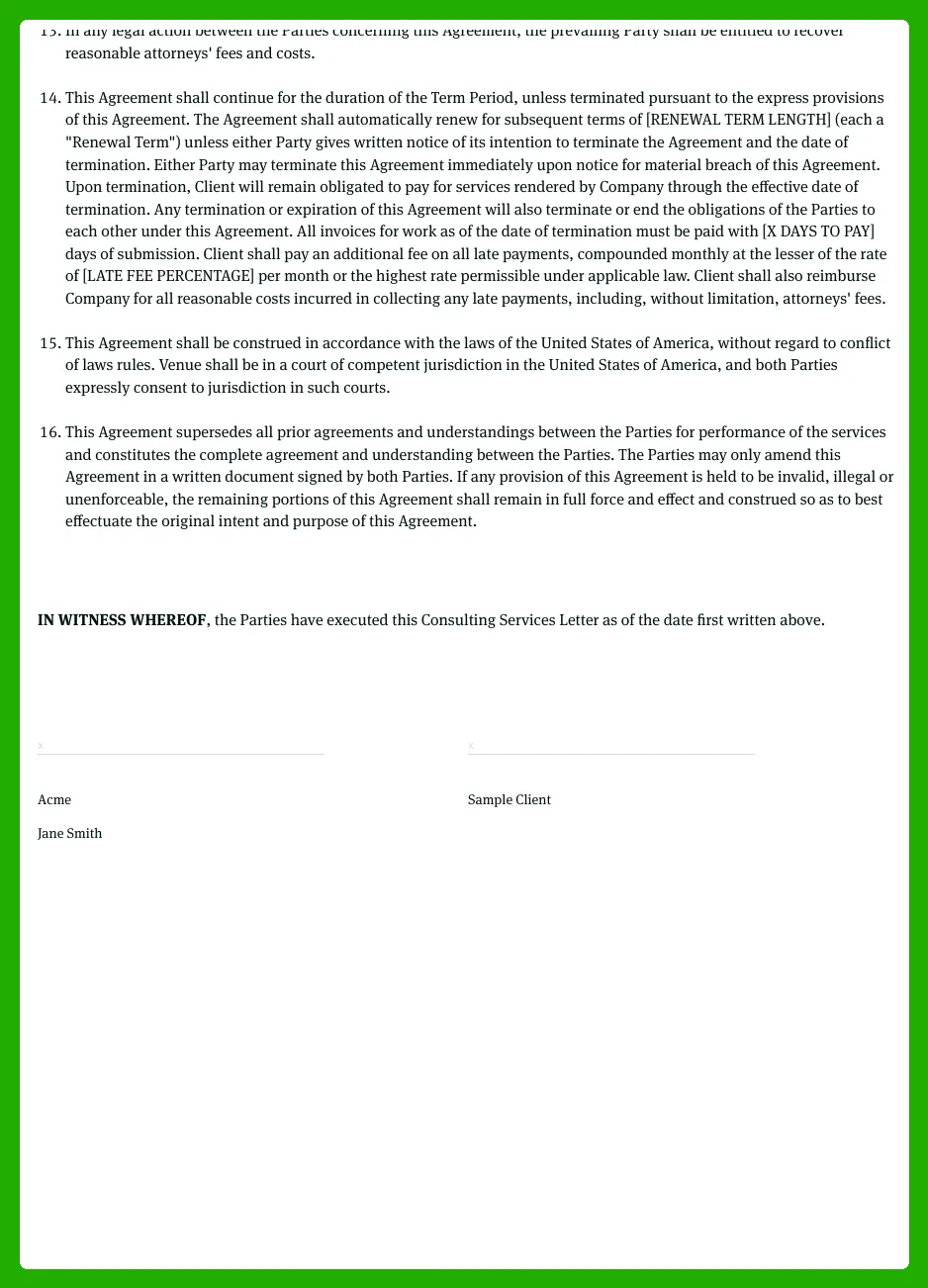 Consulting Engagement Letter Sample