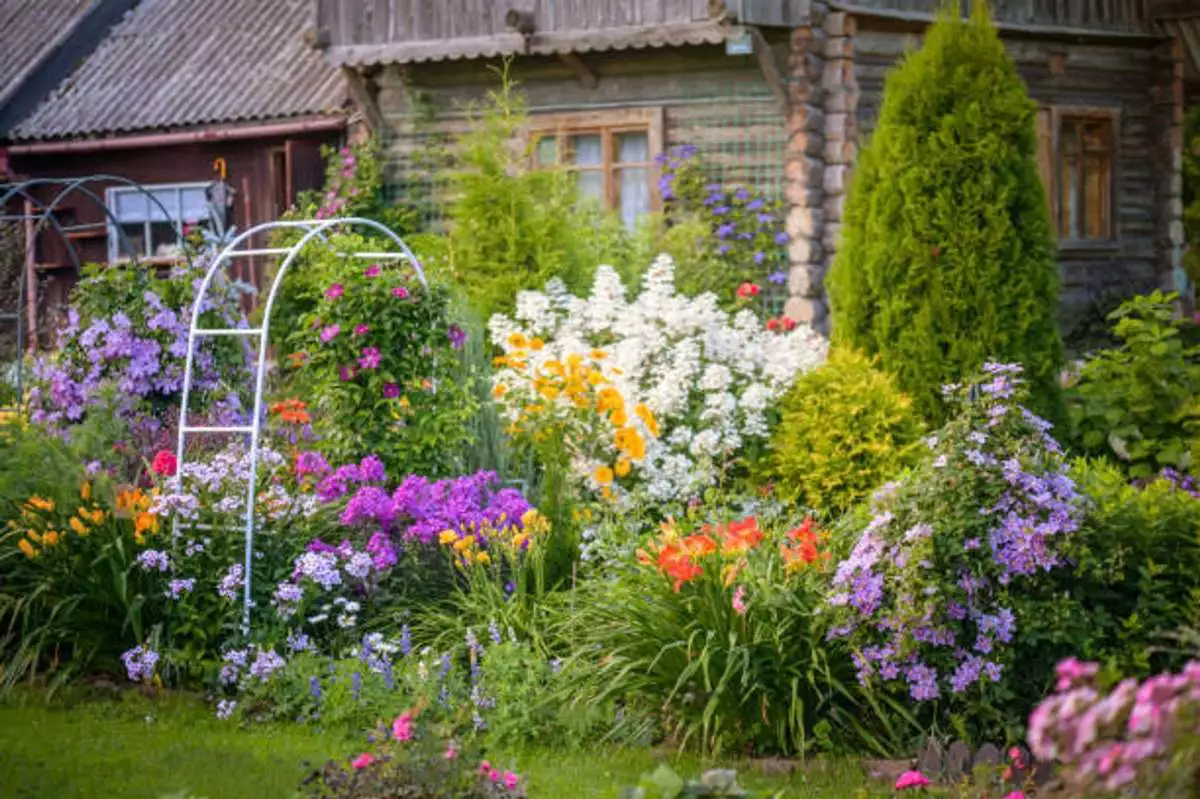 Beautiful flower garden in the backyard