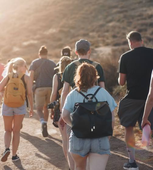 Group hiking together