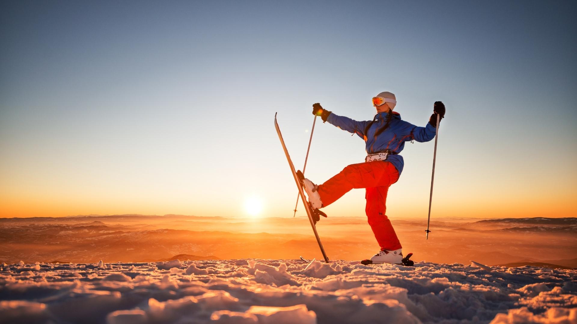 Woman backcountry skiing