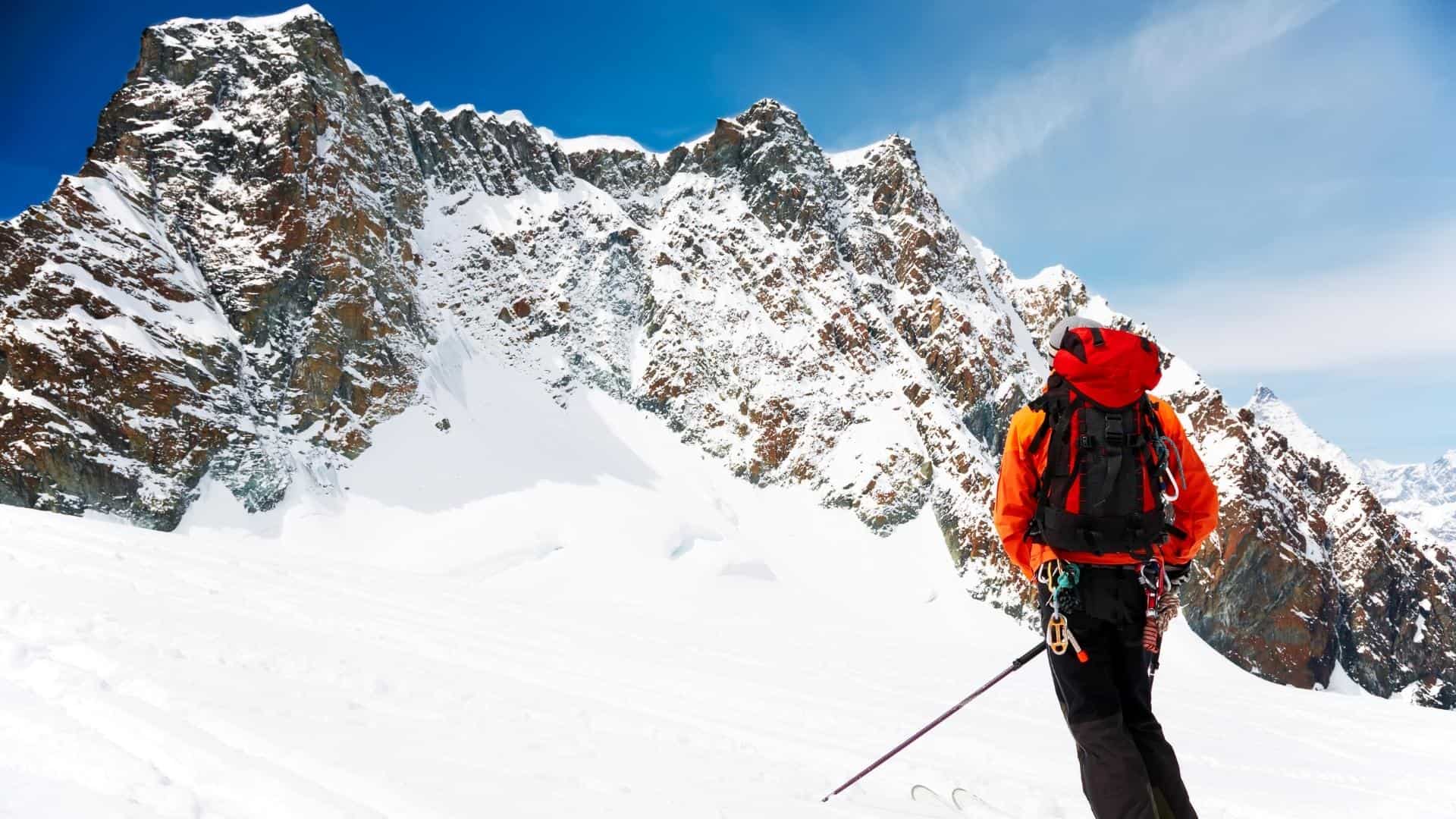 A person ski mountaineering