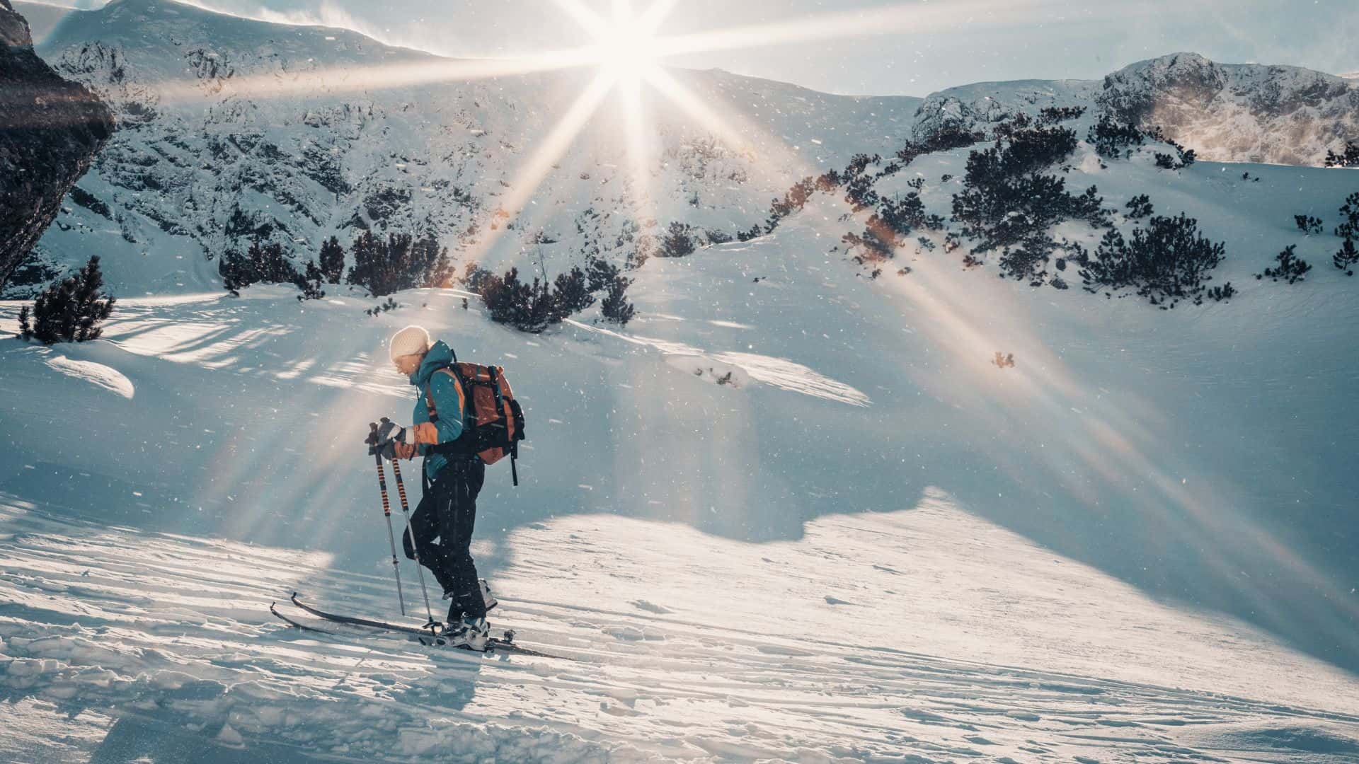 Person skiing wearing a bag