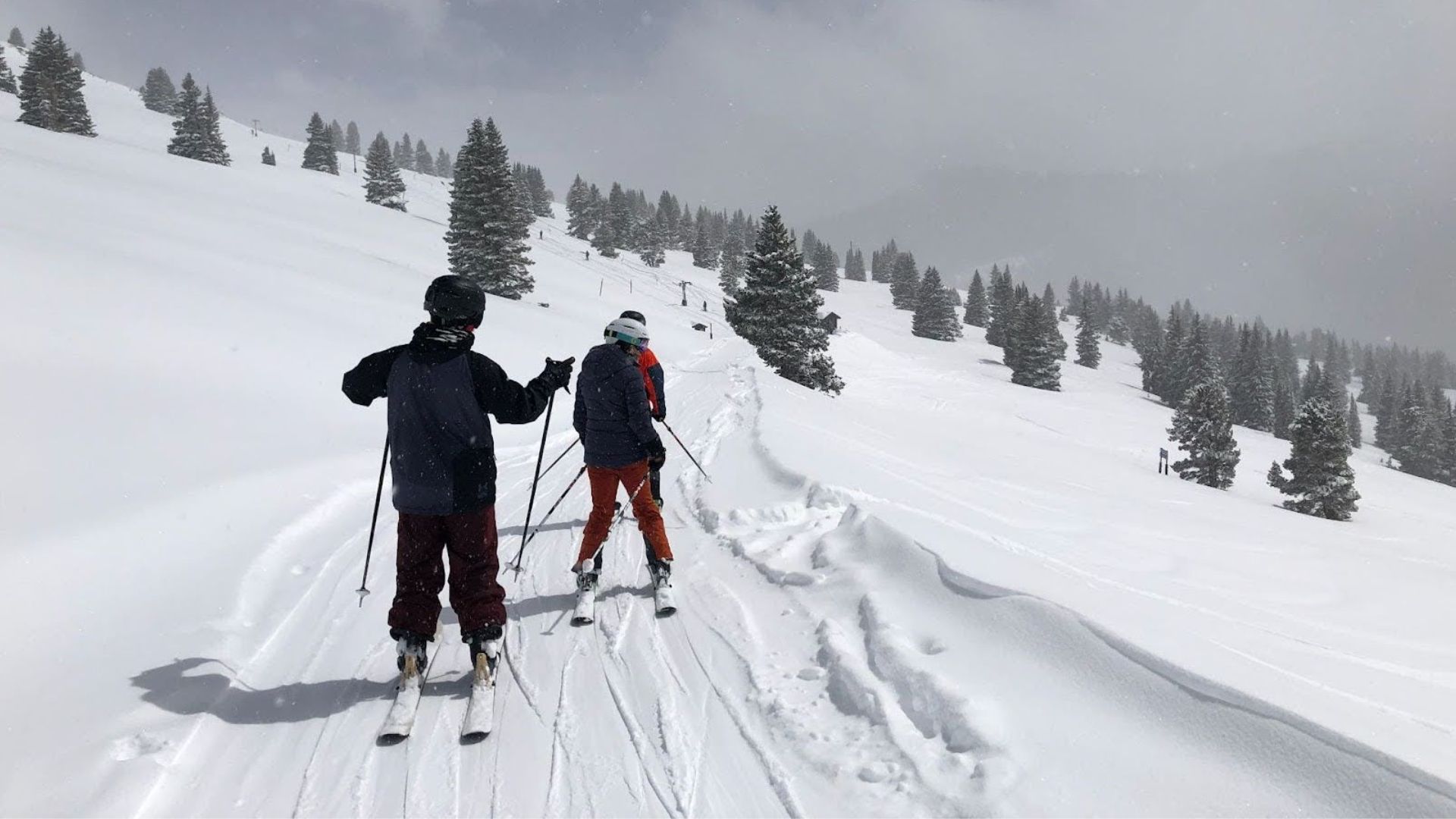 Two people skiing