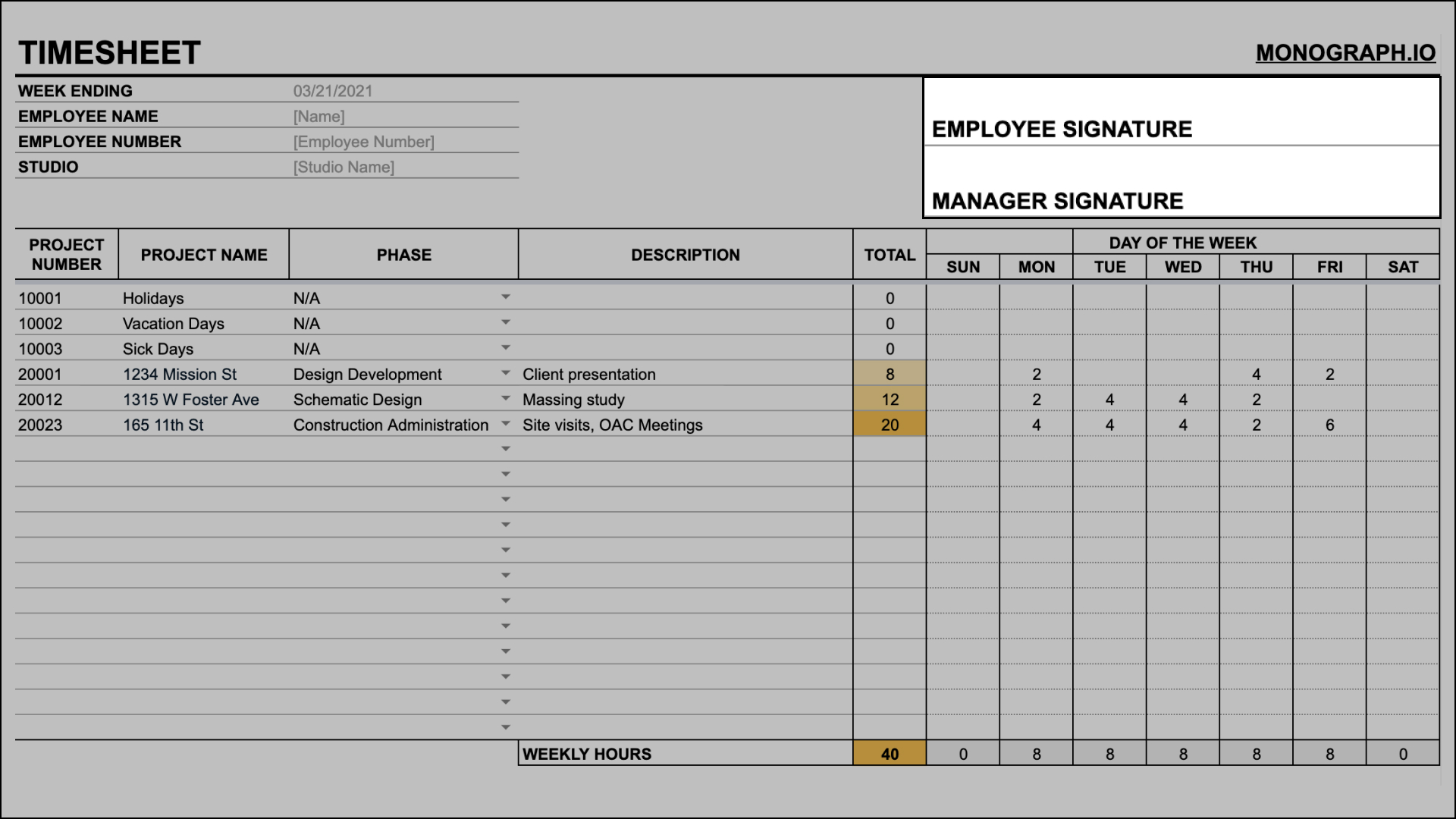 Simple timesheet template approval