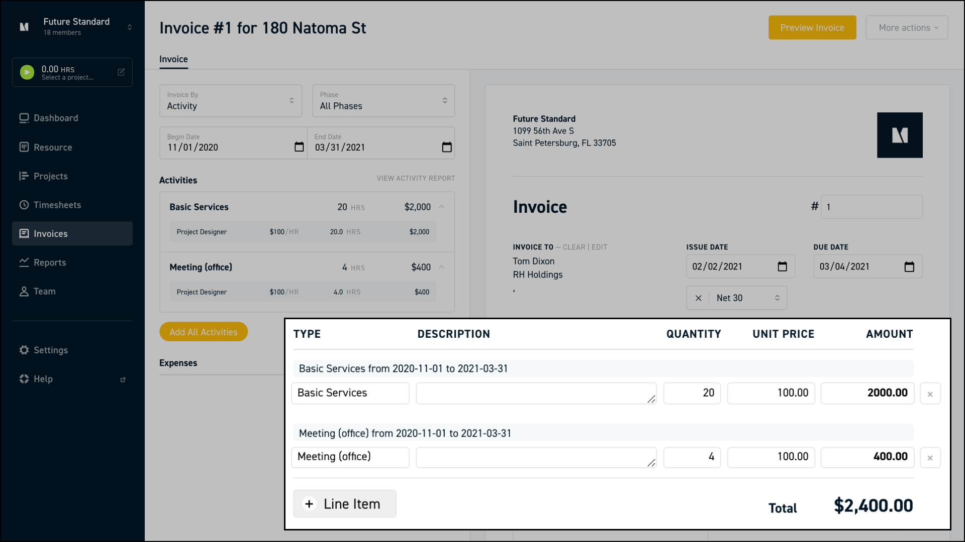 Turn timesheet into invoices on Monograph