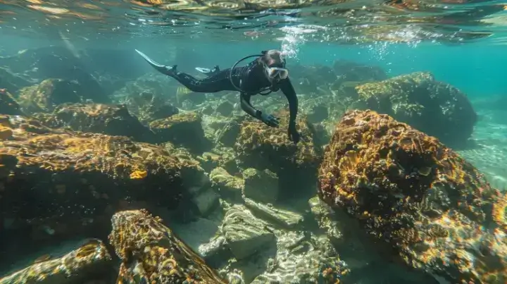 Snorkeler exploring the living reef at Red Reef Park, Boca Raton, showcasing the park's unique underwater attractions