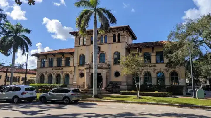 Exterior of the historic Town Hall, home to Boca Raton Historical Society & Museum, showcasing local heritage