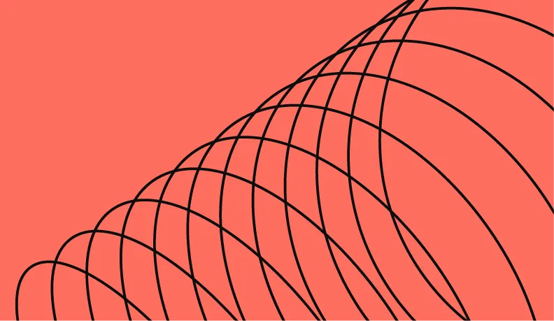 Abstract design with black curved lines over a salmon-colored background.