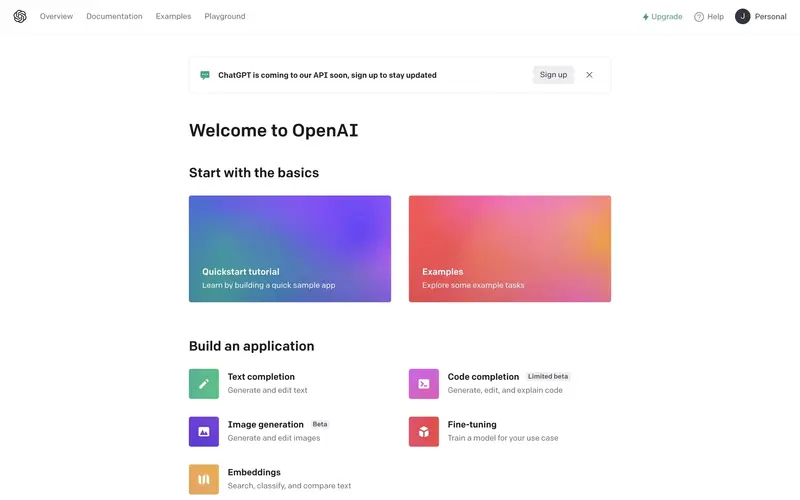 OpenAI's welcome screens for users to choose their path