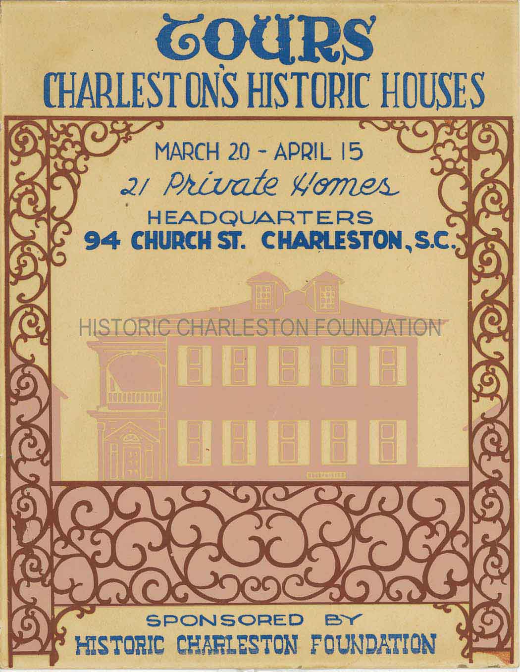 The first Festival of Houses is established to generate revenue for the organization and to educate the public about Charleston’s architectural heritage and the benefits of preservation. Later, the Festival earns a reputation as one of America’s oldest and most prestigious heritage tour programs, with 130 historic properties and more than 650 volunteers over the month-long tour each year. 