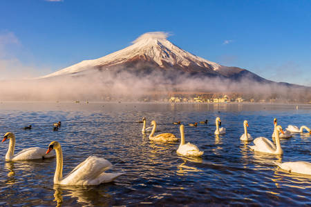 Vista del monte Fuji desde el lago Yamanaka