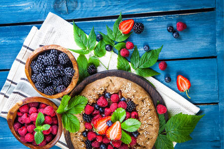 Berries on a blue table