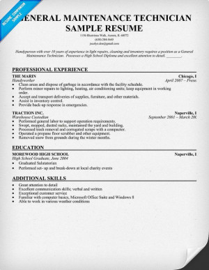 Apartment Maintenance Technician Resume Samples