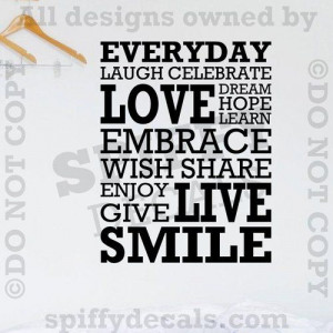 Everyday Laugh Love Celebrate Smile Dream Quote Vinyl Wall Decal Decor ...