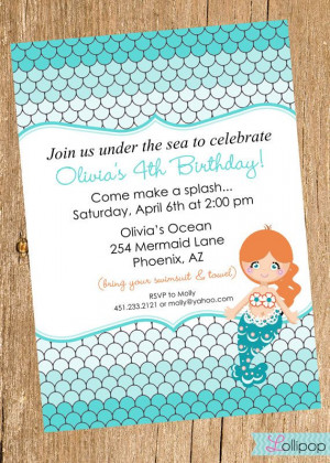 MERMAID Printable Birthday Invitation, Mermaid under the Sea ...