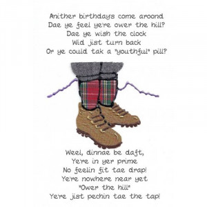 Scottish keepsake birthday card' Ower the hill'