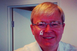 Kevin Rudd takes a 'selfie' after cutting himself while shaving. July ...