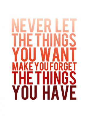 Never let the things you want make you forget the things you have.