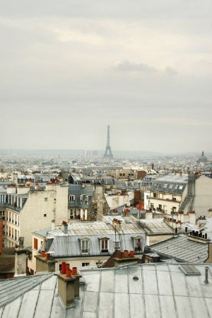 View of the Eiffel Tower over rooftops