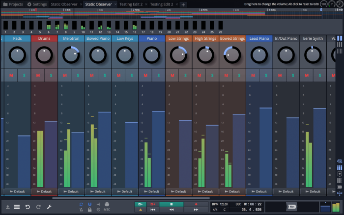 Tracktion Waveform Mix Pan Zoom screen